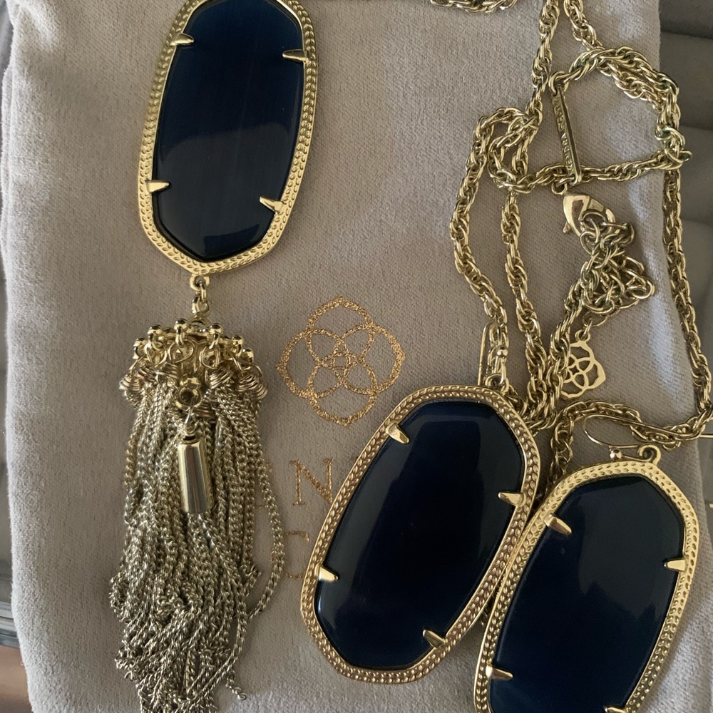 Kendra Scott Navy Cats Eye Rayne Necklace and Danielle Earrings